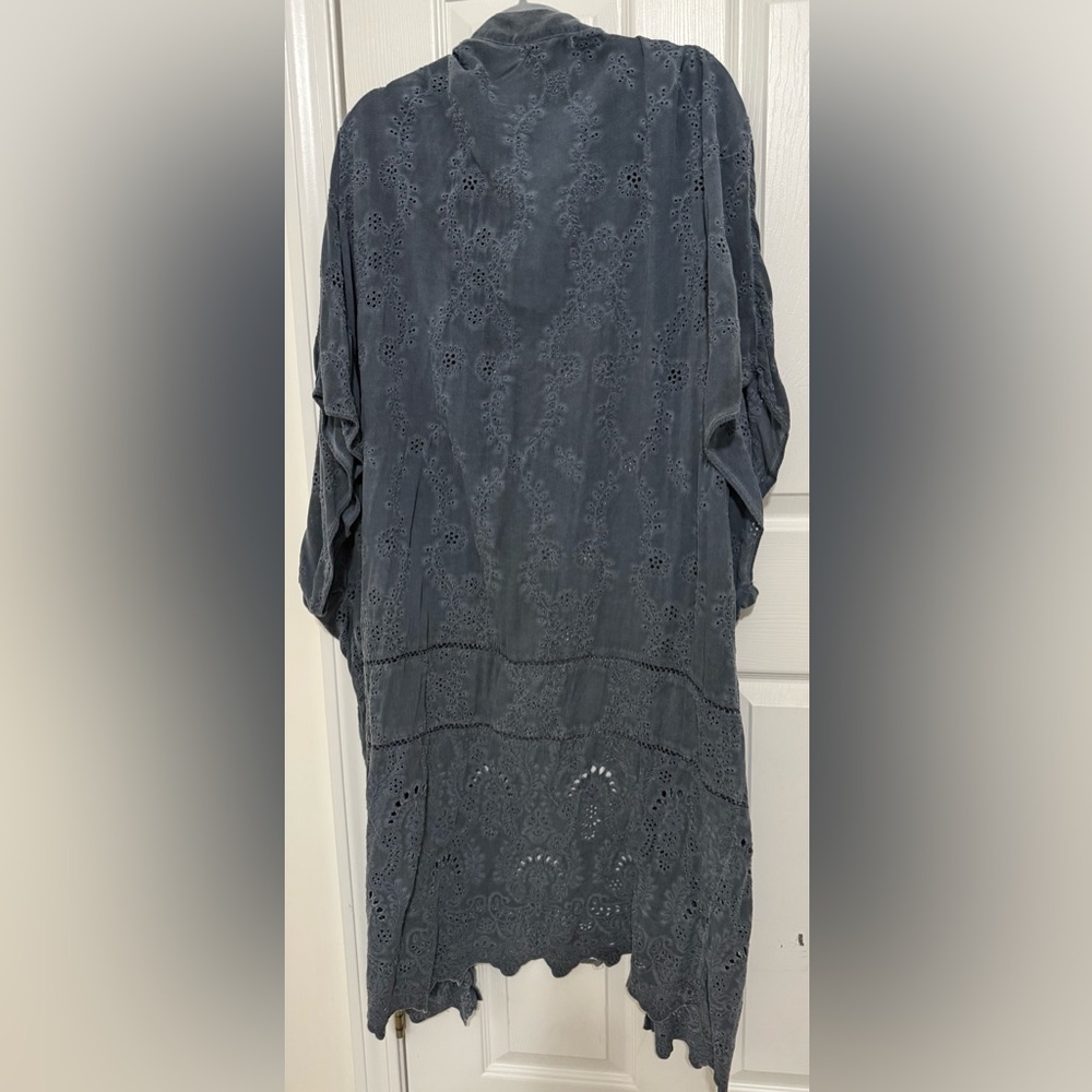 Young Fabulous & Broke Embroidered Eyelet Kimono Duster - Slate Gray - One Size - Picture 2 of 9